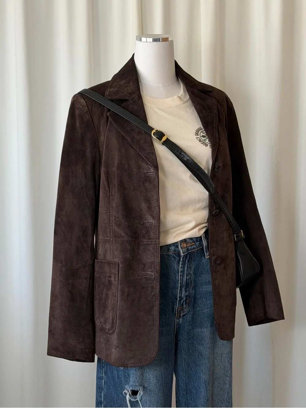 Vintage Y2K Bagatelle Brown Suede Leather Blazer Jacket Size 8. - Picture 1 of 14